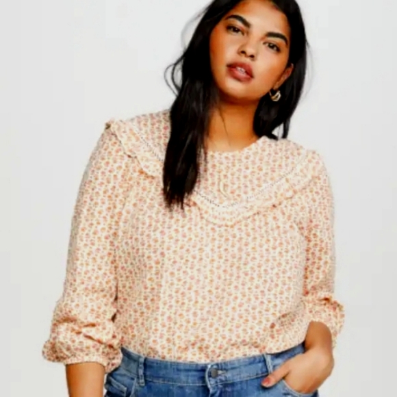 Madewell Tops - Ruffle-Yoke Prairie Peasant Modest Top in Cutout Blooms Size XL